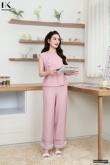 Bộ đồ quần ống rộng kê ren + áo hoa sen, thoải mái, mềm mát chào hè NKBD2505002