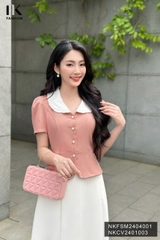 NK Fashion Áo Sơ Mi 7 Mảnh Phối Cổ Bèo Nữ Tính, Thanh Lịch NKFSM2404001