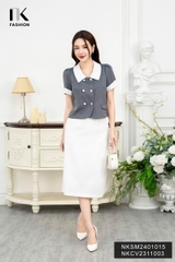 NK Fashion Áo Sơ Mi Phối Cổ Giao 2 Cúc Thời Trang, Thanh Lịch, Nữ Tính NKSM2401015