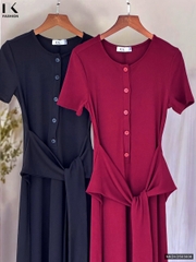 Đầm thun nẹp cúc vạt chéo dễ mặc, thoải mái NKDV2503006