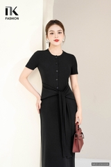 Đầm thun nẹp cúc vạt chéo dễ mặc, thoải mái NKDV2503006