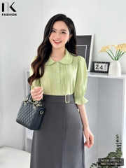 Sơ Mi Cổ Sen Bấu Mí Chun Tay NK Fashion Công Sở Nữ Thanh Lịch, Nữ Tính NKSM2405025