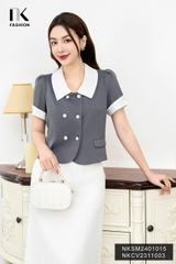 NK Fashion Áo Sơ Mi Phối Cổ Giao 2 Cúc Thời Trang, Thanh Lịch, Nữ Tính NKSM2401015