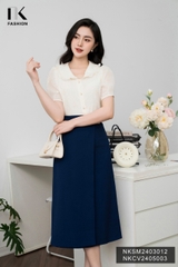 Sơ mi tơ hoa thêu cổ sen bèo NKSM2403012 đáng yêu, điệu đà, nữ tính, hợp thời trang