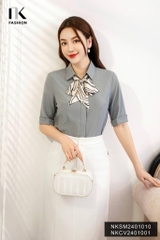 Áo Sơ Mi Cổ Đức Tay Lỡ Lơ Vê Xẻ, Thanh Lịch NKSM2401010