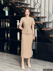 Set Chân Váy Bút Chì Và Áo Xếp Cổ Đai Eo Thanh Lịch Vải Mềm Mịn NKBD2412002 ( Bao gồm cả áo + CV)