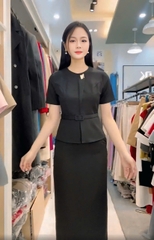 Set Chân Váy Bút Chì Và Áo Xếp Cổ Đai Eo Thanh Lịch Vải Mềm Mịn NKBD2412002 ( Bao gồm cả áo + CV)