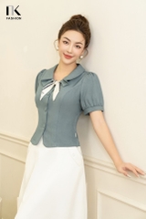 NK Fashion Áo Sơ Mi Cộc Tay Cổ Sen Tròn 4 Cúc Bọc NKFSM2306013