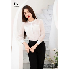 Áo Sơ Mi Xếp Ngực Cổ Xếp Bèo Tiểu Thư, Dễ Thương NKSM2309009