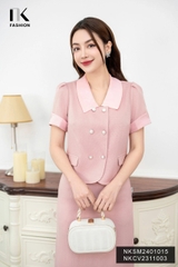 NK Fashion Áo Sơ Mi Phối Cổ Giao 2 Cúc Thời Trang, Thanh Lịch, Nữ Tính NKSM2401015
