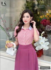 Áo Sơ Mi Cộc Tay Hoạ Tiết Phối Cổ NK Fashion Công Sở Nữ Thanh Lịch Vải Mềm Mịn NKSM2406008