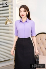 Áo Sơ Mi Cổ Đức Tay Lỡ Lơ Vê Xẻ, Thanh Lịch NKSM2401010