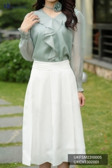 Sơ Mi Tơ Bèo Cổ Tim Chun Tay UK Fashion Thời Trang Công Sở Nữ basic, chất liệu cao cấp thanh lịch UKFSM2310005