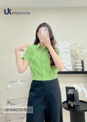 Áo Sơ Mi Cổ Đức Croptop NK Fashion Túi Ngực Thiết Kế Lệch Trẻ Trung Năng Động Chất Vải Thoáng Mát Mềm Mịn UKSM2303015
