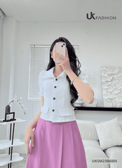 Áo Sơ Mi Cúc Nẹp 2 Nắp Túi Dáng Croptop UK UKSM2304005