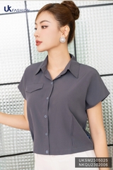 Áo Sơ Mi Nữ Công Sở Croptop Tay Chờm Basic Cộc Tay Hàn Quốc UKSM2305025 NK FASHION Công Sở Nữ Trẻ Trung, Vải Mềm Mịn