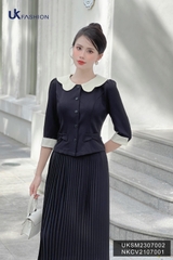 Áo Sơ Mi Cổ Sen Phối Cổ Tay UK Fashion Tiểu Thư, Sang Chảnh UKSM2307002