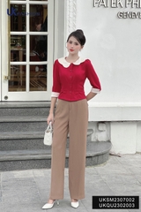 Áo Sơ Mi Cổ Sen Phối Cổ Tay UK Fashion Tiểu Thư, Sang Chảnh UKSM2307002