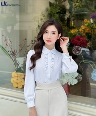 Sơ mi dài tay bèo nẹp UK Fashion Công Sở Thiết Kế , Họa Tiết Hoa Nhẹ Nhàng, Thanh Lịch, Nữ Tính UKSM2405024