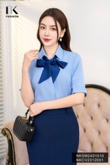 Áo Sơ Mi Cổ Đức Tay Lỡ Lơ Vê Xẻ, Thanh Lịch NKSM2401010