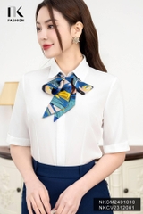 Áo Sơ Mi Cổ Đức Tay Lỡ Lơ Vê Xẻ, Thanh Lịch NKSM2401010