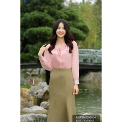 Sơ Mi Tơ Bèo Cổ Tim Chun Tay UK Fashion Thời Trang Công Sở Nữ basic, chất liệu cao cấp thanh lịch UKFSM2310005