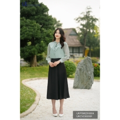 Sơ Mi Tơ Bèo Cổ Tim Chun Tay UK Fashion Thời Trang Công Sở Nữ basic, chất liệu cao cấp thanh lịch UKFSM2310005