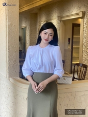 Áo Sơ mi cổ tàu bèo lệch UK Fashion chất liệu lụa cao cấp, chống nhăn, vải mềm mát, thời trang công sở nữ UKSM2401007