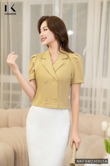 Áo Ký Giả Dáng Ôm Cộc Tay 4 Cúc Bọc NKFSM2305014