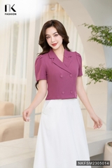 Áo Ký Giả Dáng Ôm Cộc Tay 4 Cúc Bọc NKFSM2305014