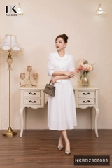 Set Áo Cổ Sen Phối Tay Nơ & Chân Váy Xòe NK Fashion Thanh Lịch, Nữ Tính NKBD2306005