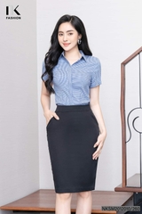 Sơ Mi Kẻ Nẹp Chéo Cộc Tay NKSM2012010