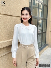 Áo Sơ Mi Dài Tay Cổ Ren Bấu Mí NK Fashion Công Sở Nữ Thanh Lịch, Vải Mềm Mịn NKSM2407005