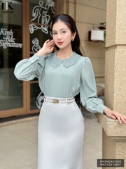 Áo Sơ Mi Dài Tay Cổ Ren Bấu Mí NK Fashion Công Sở Nữ Thanh Lịch, Vải Mềm Mịn NKSM2407005