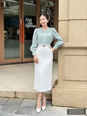 Áo Sơ Mi Dài Tay Cổ Ren Bấu Mí NK Fashion Công Sở Nữ Thanh Lịch, Vải Mềm Mịn NKSM2407005