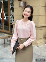 Áo Sơ Mi Dài Tay Cổ Ren Bấu Mí NK Fashion Công Sở Nữ Thanh Lịch, Vải Mềm Mịn NKSM2407005