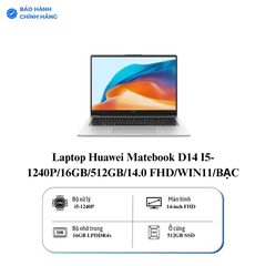 Laptop Huawei Matebook D14 I5-1240P/16GB/512GB/14.0 FHD/WIN11/BẠC