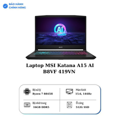 Laptop MSI Katana A15 AI B8VF 419VN | CPU R7-8840HS | RAM 16GB DDR5 | SSD 512GB PCle | VGA RTX 4060 8GB | 15.6 FHD IPS & 144Hz | Win11