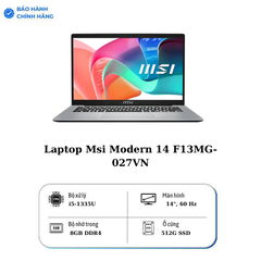 Laptop Msi Modern 14 F13MG-027VN (i5-1335U/ Onboard graphics/ 16GB/ 512GB/ Win 11)
