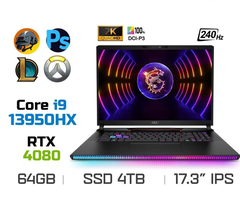 Laptop Gaming MSI Raider GE78 HX 13VH 076VN RTX 4080 (Core i9-13950HX 64GB 4TB 17″ QHD IPS 240Hz Win 11 Black)