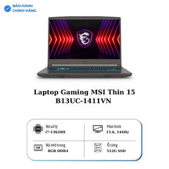 Laptop Gaming MSI Thin 15 B13UC-1411VN (i7-13620H, RTX 3050 4GB, RAM 8GB DDR4, SSD 512GB, 15.6 Inch IPS FHD 144Hz)