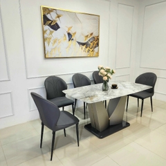 Bộ bàn ăn chân V thép bóng