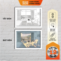 Tranh Bật Đèn, Tranh Quang Chiếu Phòng Khách Có Ban Bông Chill Bên Hồ DECORNOW DCN-QC2