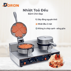 Máy làm bánh waffle công nghiệp đôi DORON_136, nướng bánh kẹp tàn ong khuôn trái tim