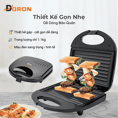 Máy kẹp nướng bánh mì hotdog đơn DORON_ 168, 750W nướng thịt, chiên trứng