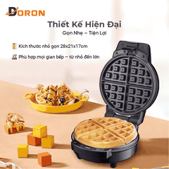 Máy làm bánh waffle bông lan đơn DORON_177, 1200W kiểm soát nhiệt độ chính xác, bánh thơm ngon