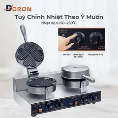 Máy làm bánh waffle công nghiệp đôi DORON_136, nướng bánh kẹp tàn ong khuôn trái tim