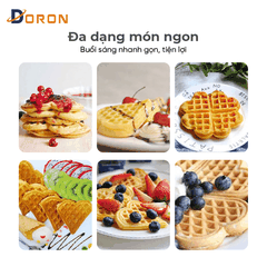 Máy làm bánh waffle công nghiệp đôi DORON_136, nướng bánh kẹp tàn ong khuôn trái tim