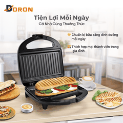 Máy kẹp nướng bánh mì hotdog đơn DORON_ 168, 750W nướng thịt, chiên trứng