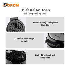 Máy làm bánh waffle bông lan đơn DORON_177, 1200W kiểm soát nhiệt độ chính xác, bánh thơm ngon